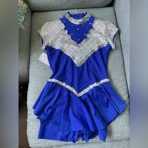 Royal Blue Roller Baton Dress Shorts Ice Skating Outfit NWT Sequins 80s adult M